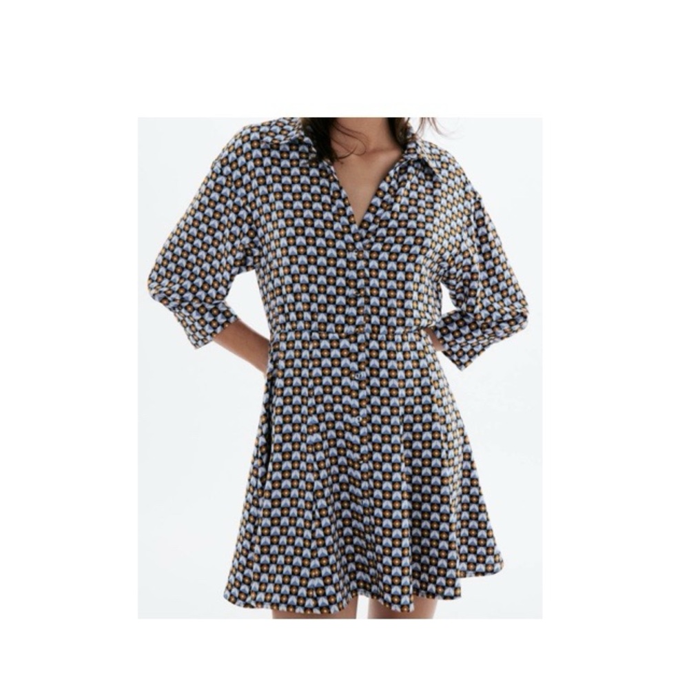 Zara Geometric Printed Button Down Mini Shirt Dre… - image 6